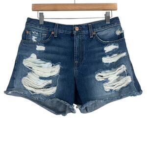 7 For All Mankind Shorts Womens 29 Blue Cotton Distressed Frayed Hem Casual